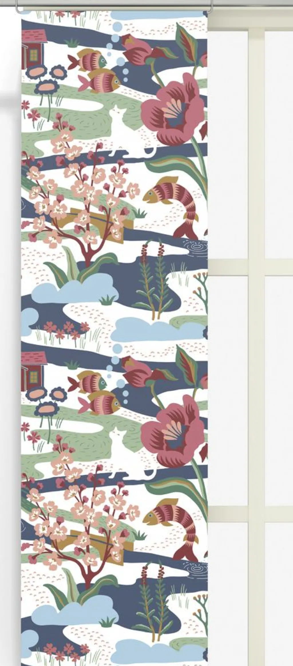Panelgardiner<Arvidssons textil Landet bubblar blå-rosa panelgardiner