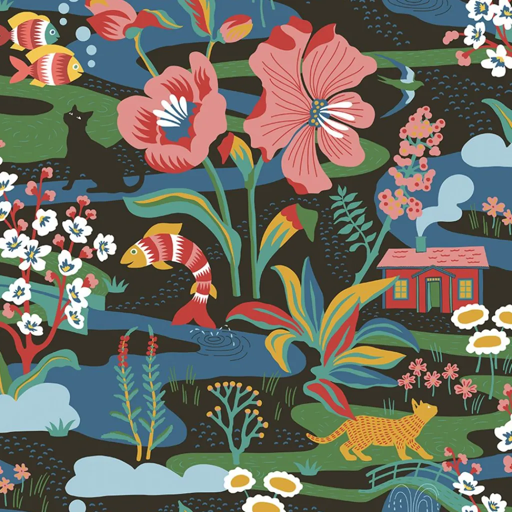 Gardintyger Mönstrade|Arvidssons Textil<Arvidssons textil Landet Bubblar svart-multi tyg