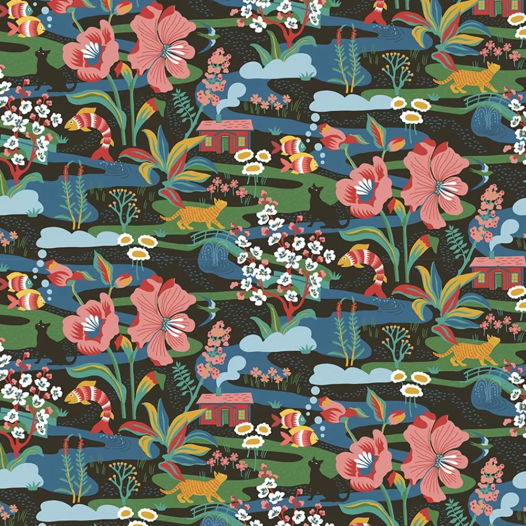 Gardintyger Mönstrade|Arvidssons Textil<Arvidssons textil Landet Bubblar svart-multi tyg