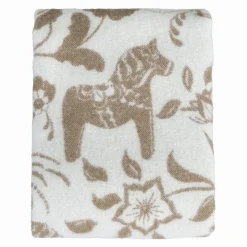 Ullplädar<Arvidssons textil Leksand beige ullpläd 130x170 cm – dalahästar i 100% ull