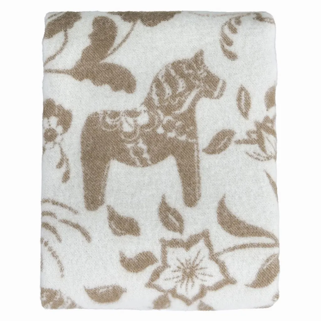 Ullplädar<Arvidssons textil Leksand beige ullpläd 130x170 cm – dalahästar i 100% ull