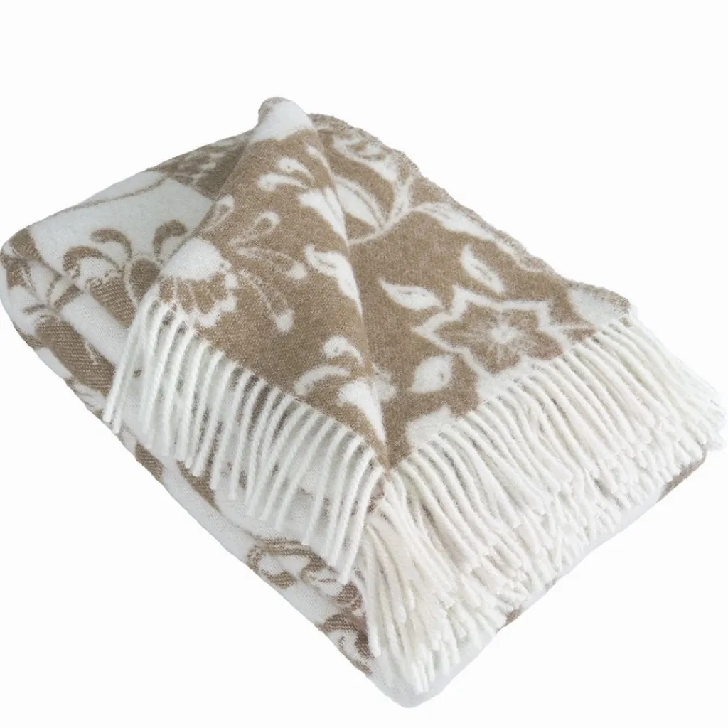 Ullplädar<Arvidssons textil Leksand beige ullpläd 130x170 cm – dalahästar i 100% ull