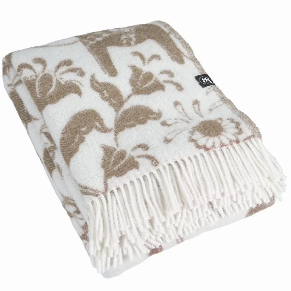 Ullplädar<Arvidssons textil Leksand beige ullpläd 130x170 cm – dalahästar i 100% ull