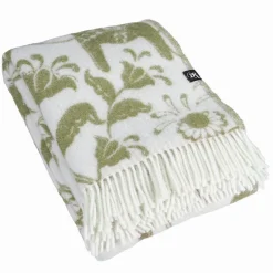 Ullplädar<Arvidssons textil Leksand grön ullpläd 130x170 cm – dalahästar i 100% ull