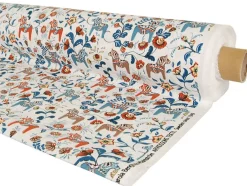 Gardintyger Mönstrade|Arvidssons Textil<Arvidssons textil Leksand mini dalablå tyg med traditionellt dalahästtryck