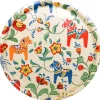 Brickor<Arvidssons textil Leksand natur bricka rund med traditionellt dalahästmönster