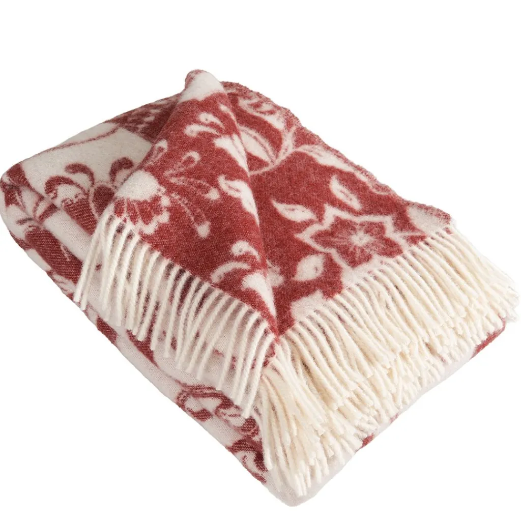 Ullplädar<Arvidssons textil Leksand röd ullpläd 130x170cm – dalahästar i 100% ull