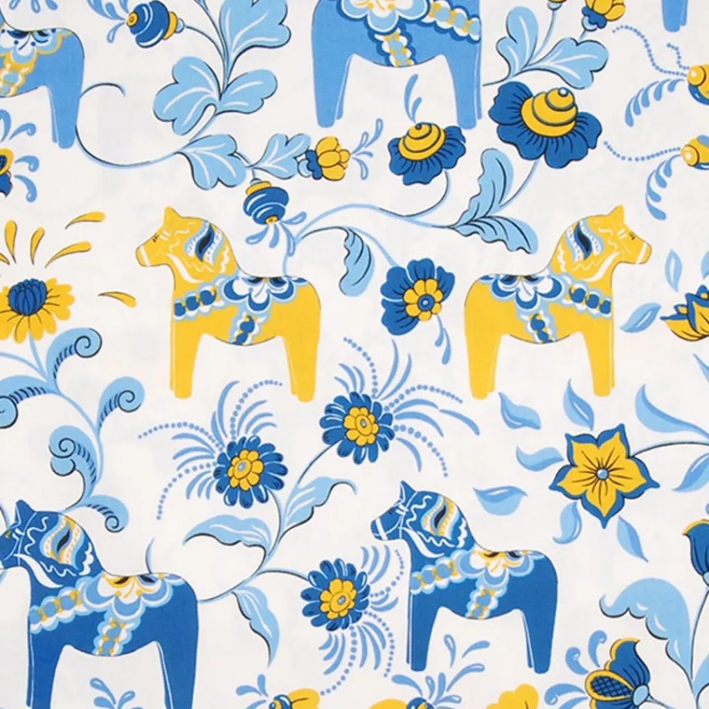 Gardintyger Mönstrade|Arvidssons Textil<Arvidssons textil Leksand Sverige tyg med traditionellt dalahästtryck