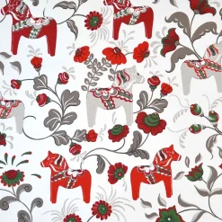 Gardintyger Mönstrade|Arvidssons Textil<Arvidssons textil Leksand vit-röd tyg med traditionellt dalahästtryck
