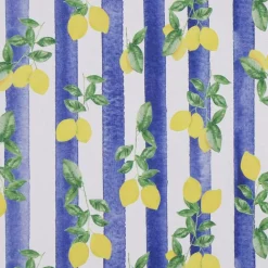Gardintyger Mönstrade< Lemon stripe tyg - ränder och citroner