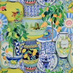 Gardintyger Mönstrade< Lemon tile tyg