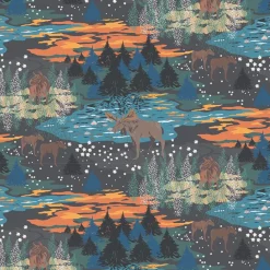 Gardintyger Mönstrade|Arvidssons Textil<Arvidssons textil Älgrike brun/orange - tyg med älgar och Skog i höstiga färger