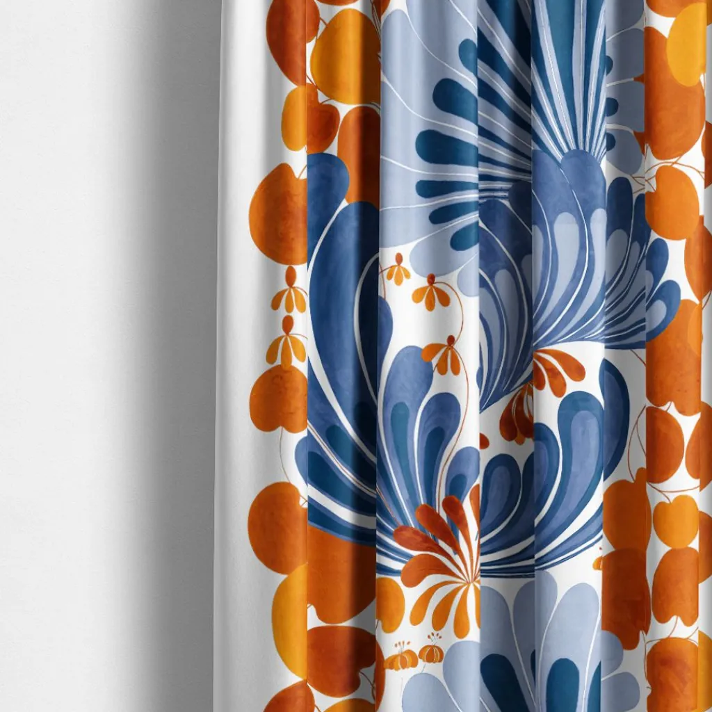 Arvidssons Textil<Arvidssons textil Lisette blå/orange tyg - stormönstrat i retrostil