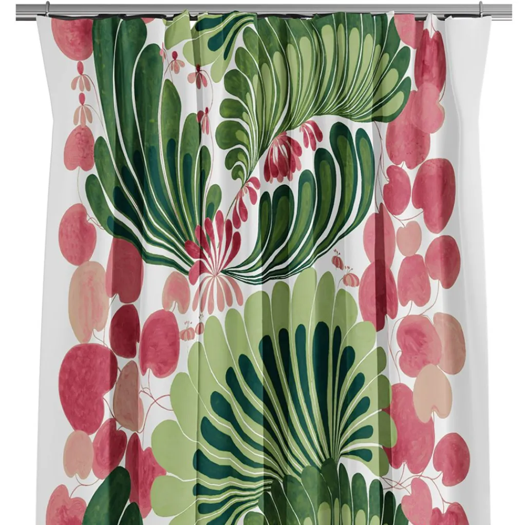 Gardiner Mönstrade<Arvidssons textil Lisette grön/rosa gardiner - med dekorativt retrotryck
