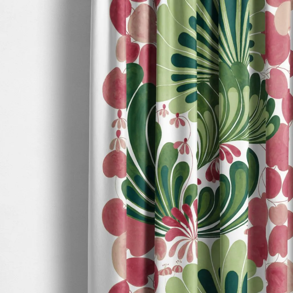 Gardiner Mönstrade<Arvidssons textil Lisette grön/rosa gardiner - med dekorativt retrotryck