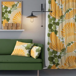 Arvidssons Textil<Arvidssons textil Lisette gul tyg - livfullt tryck med grafisk 70-talskänsla