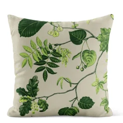 Mönstrade Kuddfodral<Arvidssons textil Liv beige-grön kuddfodral i linnelook med naturmotiv