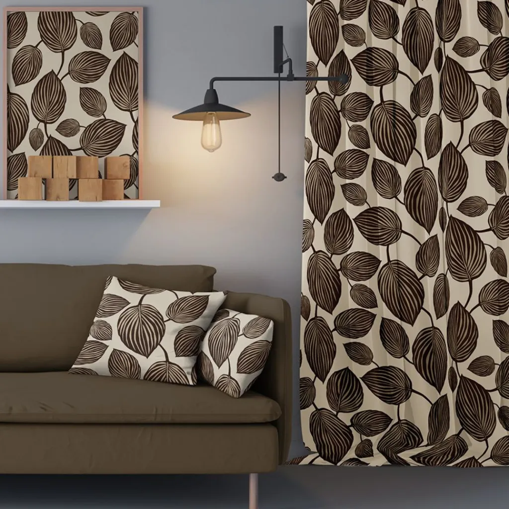 Gardintyger Mönstrade|Arvidssons Textil<Arvidssons textil Lyckans blad brun tyg
