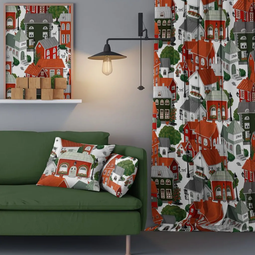 Gardintyger Mönstrade|Arvidssons Textil<Arvidssons textil Lyckeby blommar röd-grön tyg