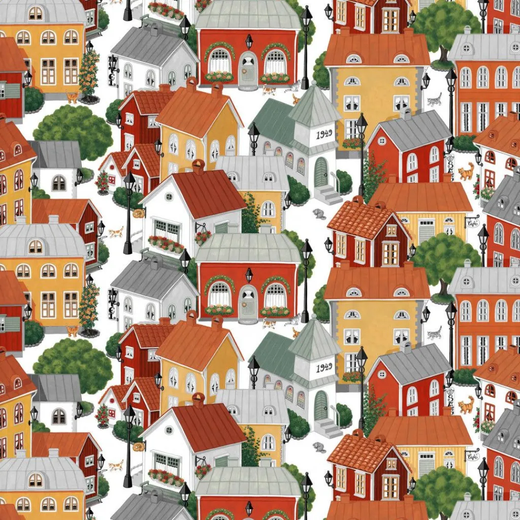 Gardintyger Mönstrade|Arvidssons Textil<Arvidssons textil Lyckeby blommar röd-gul tyg