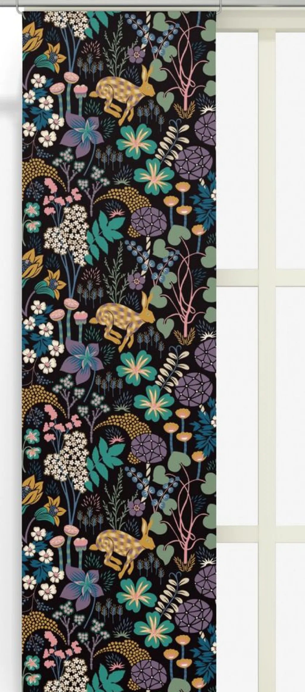 Panelgardiner<Arvidssons textil Lyckeflykt svart panelgardiner