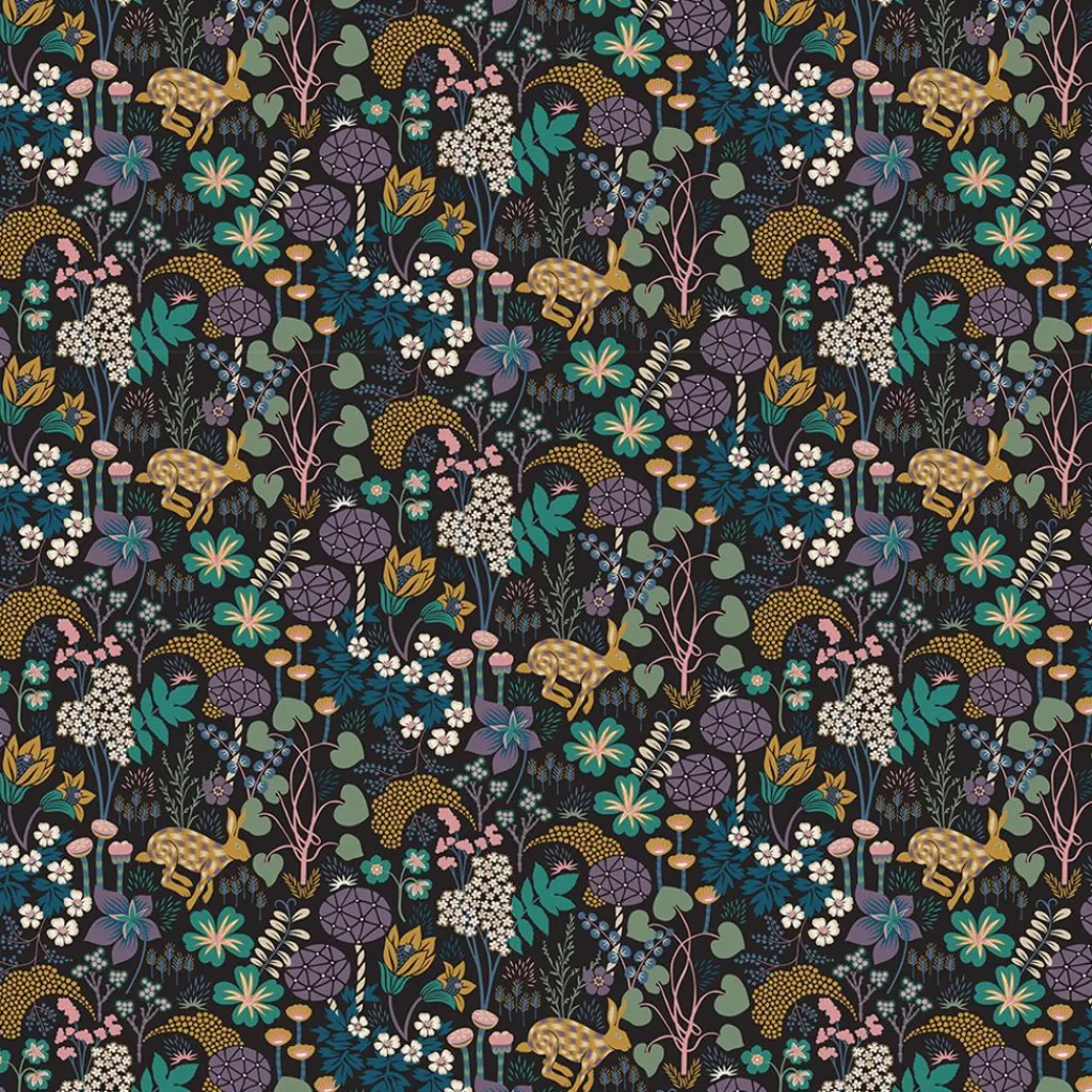 Gardintyger Mönstrade|Arvidssons Textil<Arvidssons textil Lyckeflykt svart tyg