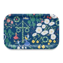 Brickor<Arvidssons textil Midsommardans blå bricka 27×20cm