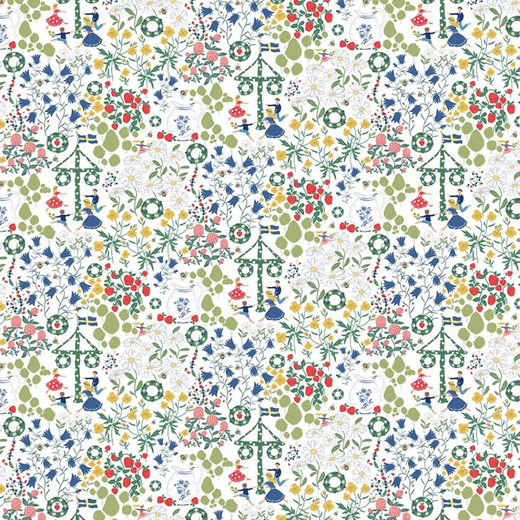 Gardintyger Mönstrade|Arvidssons Textil<Arvidssons textil Midsommardans vit tyg