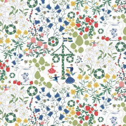 Gardintyger Mönstrade|Arvidssons Textil<Arvidssons textil Midsommardans vit tyg
