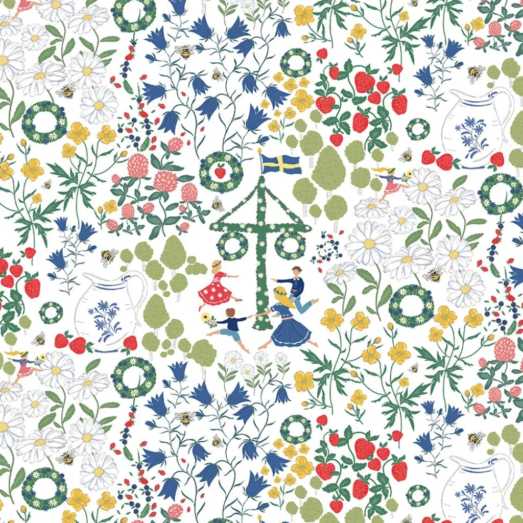 Tygkasse<Arvidssons textil Midsommardans vit tygkasse