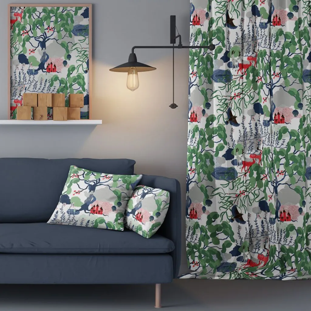 Gardintyger Mönstrade|Arvidssons Textil<Arvidssons textil Mimers brunn grön tyg