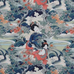 Gardintyger Mönstrade<Nordisk Textil Naoki Emerald tyg med japanskt mönster