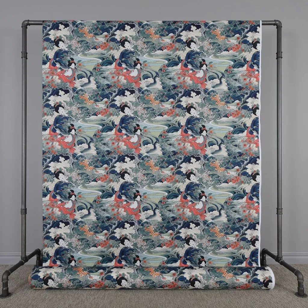 Gardintyger Mönstrade<Nordisk Textil Naoki Emerald tyg med japanskt mönster