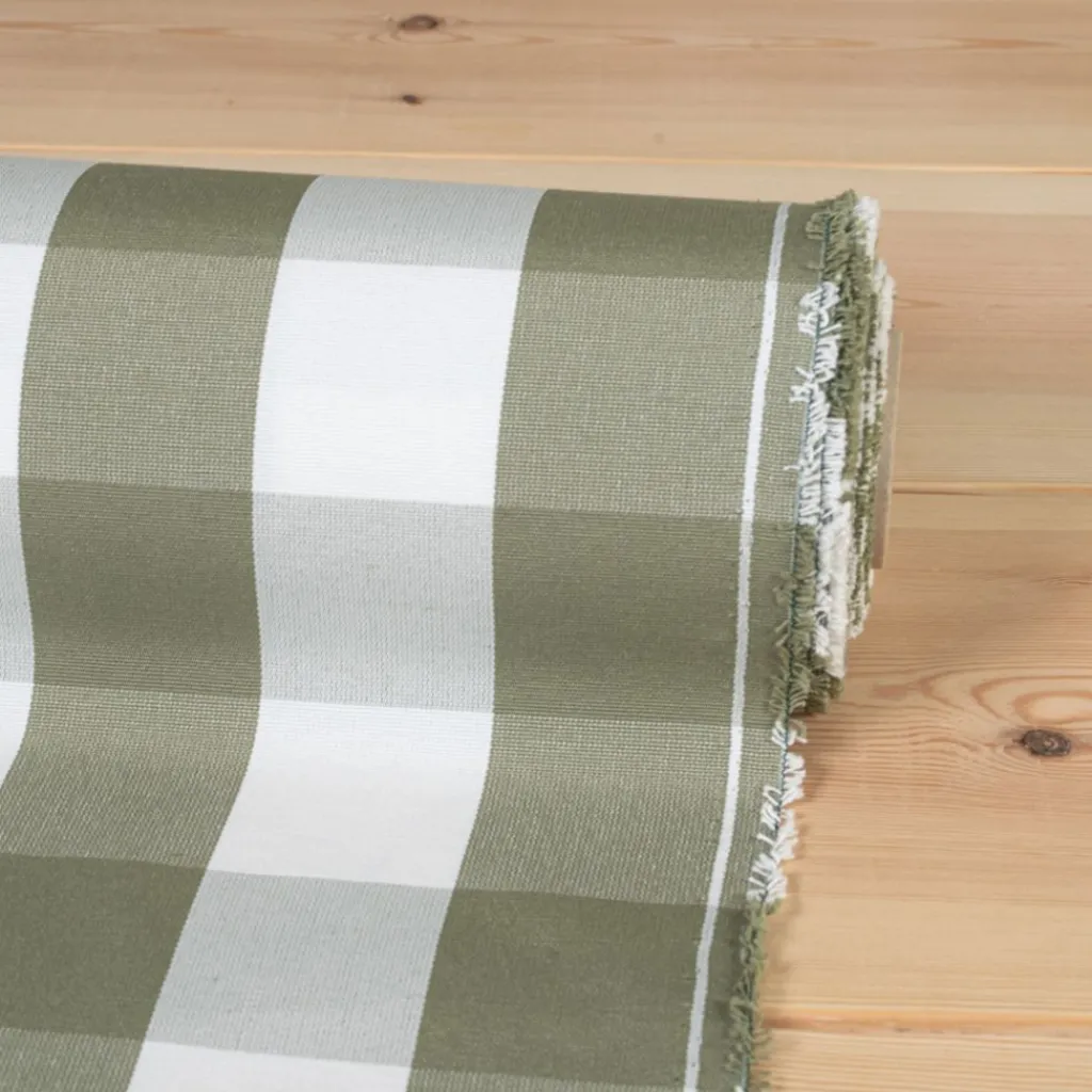 Rutiga Möbeltyger|Rutor & Ränder<Nordisk Textil Newton grön-vit storrutigt tyg