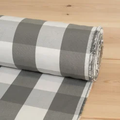 Rutiga Möbeltyger|Rutor & Ränder<Nordisk Textil Newton ljusgrå-vit storrutigt tyg