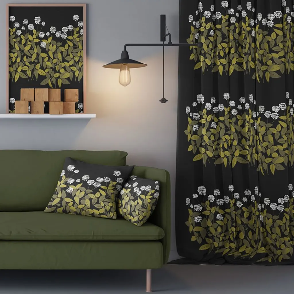 Gardintyger Mönstrade|Arvidssons Textil<Arvidssons textil Ängsmark svart tyg