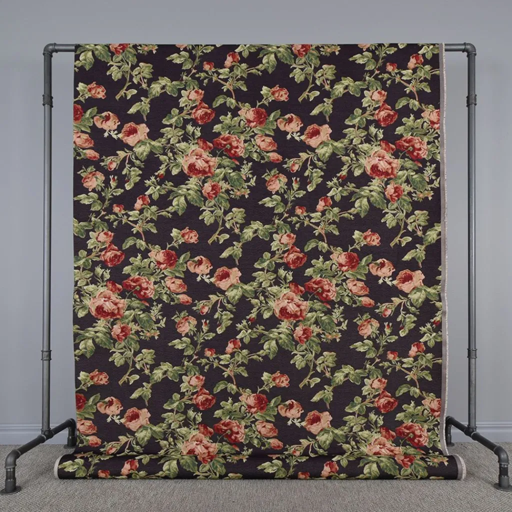 Blommiga Möbeltyger|Mönstrade Möbeltyger<Arvidssons textil Orlenas svart möbeltyg