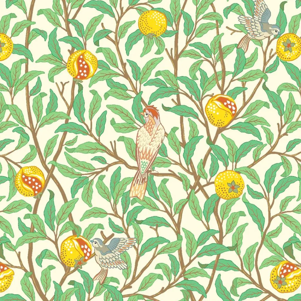 Arts & Crafts Tyger|Gardintyger Mönstrade<Nordisk Textil Paradisträd tyg - Frodiga grenar, frukt och fåglar