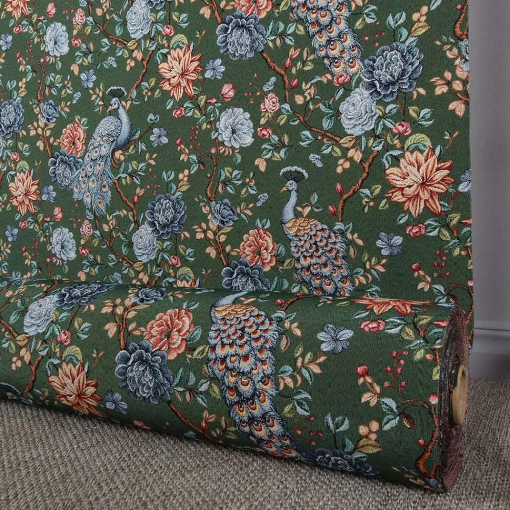Mönstrade Möbeltyger<Nordisk Textil Peacock garden grön gobeläng