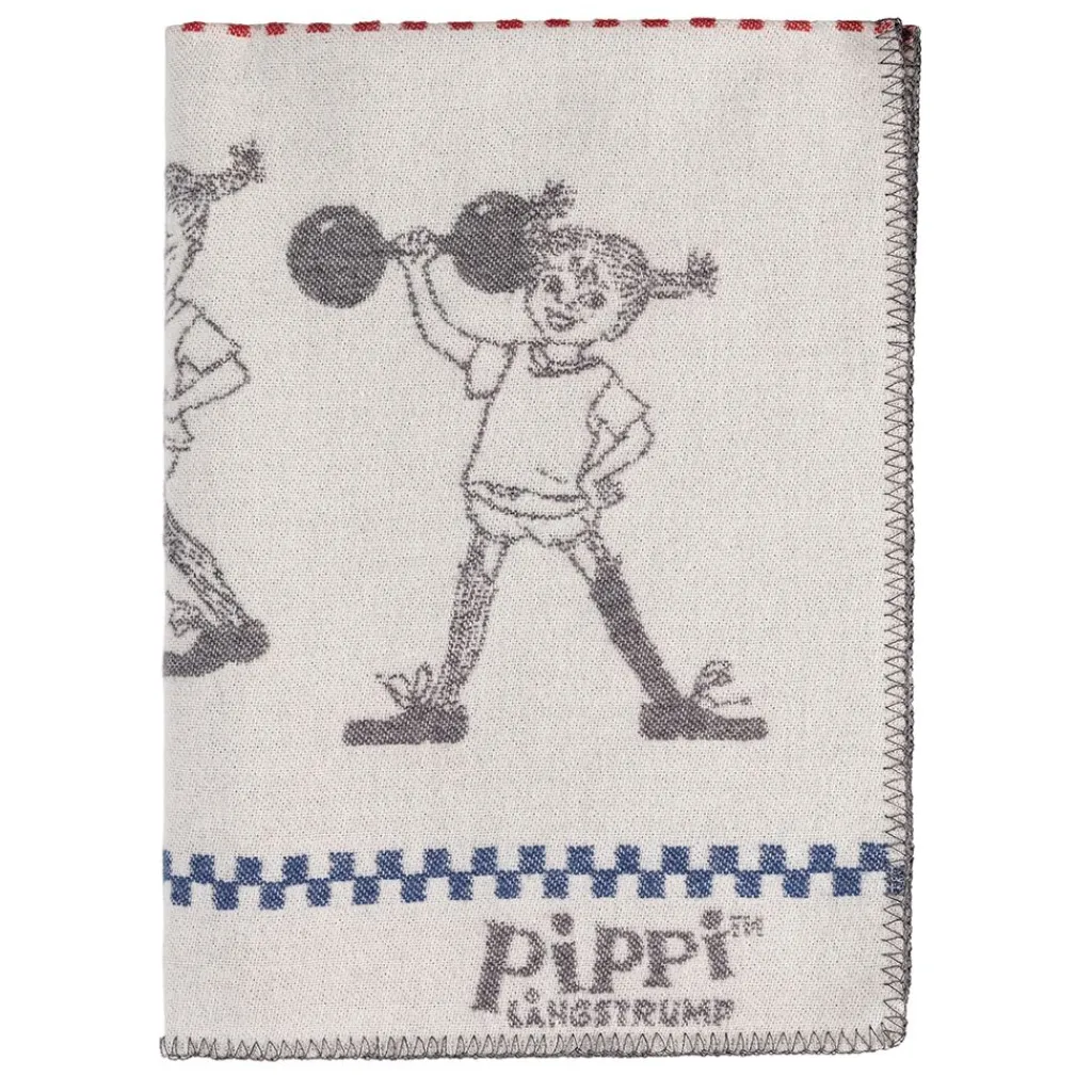 Babyfiltar|Ullplädar<Arvidssons textil Pippi grå barnfilt i merinoull med Pippi Långstrump