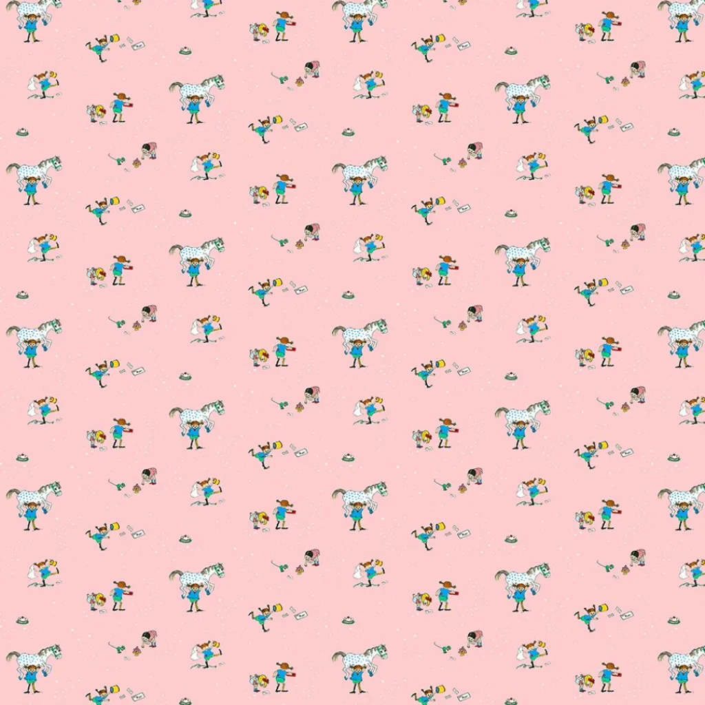 Gardintyger Mönstrade|Barnmönster<Arvidssons textil Pippi med vänner rosa tyg