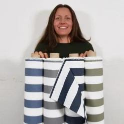 Randiga Möbeltyger|Rutor & Ränder<Nordisk Textil Preston vit och ljusgrå bredrandigt tyg