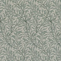 Arts & Crafts Tyger|Gardintyger Mönstrade<Jakobsdals Ramas beige-mint tyg med kvistar och blad