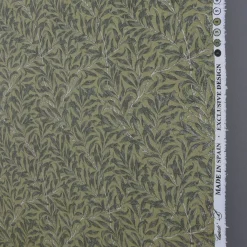 Arts & Crafts Tyger|Gardintyger Mönstrade<Jakobsdals Ramas grön-mörkgrön tyg med kvistar och blad