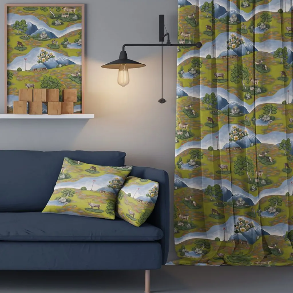 Gardintyger Mönstrade|Arvidssons Textil<Arvidssons textil Renvandring grön tyg