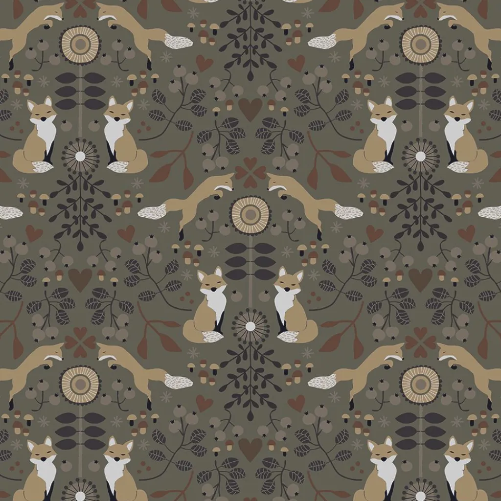 Gardintyger Mönstrade|Arvidssons Textil<Arvidssons textil Rävstigen khaki tyg