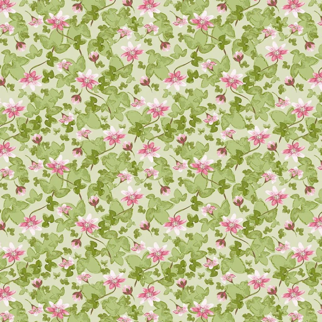 Gardintyger Mönstrade|Arvidssons Textil<Arvidssons textil Sippa grön – blommigt tyg i grönt och rosa