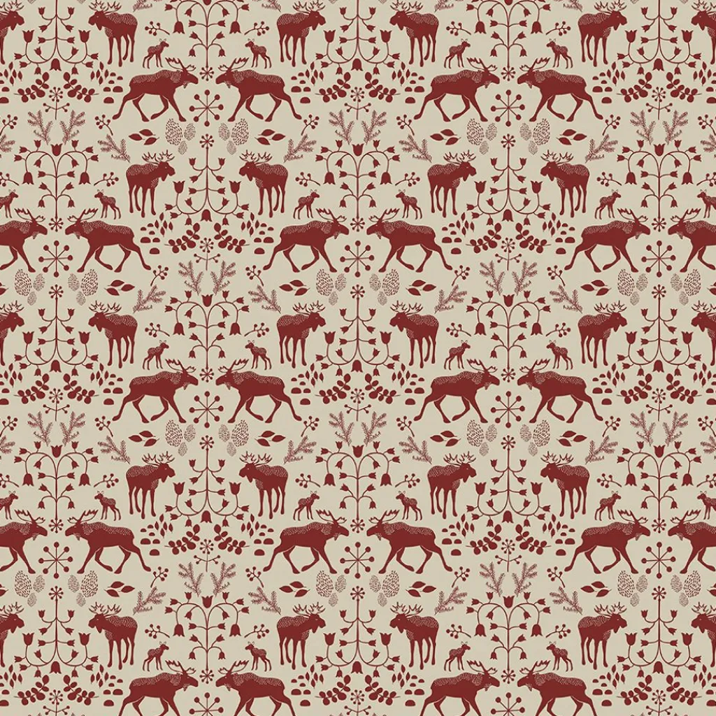 Gardintyger Mönstrade|Arvidssons Textil<Arvidssons textil Skogens Konung culla röd - tyg