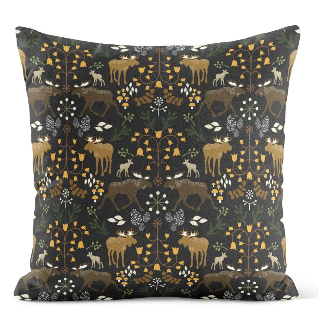 Mönstrade Kuddfodral<Arvidssons textil Skogens konung svart kuddfodral 47x47cm