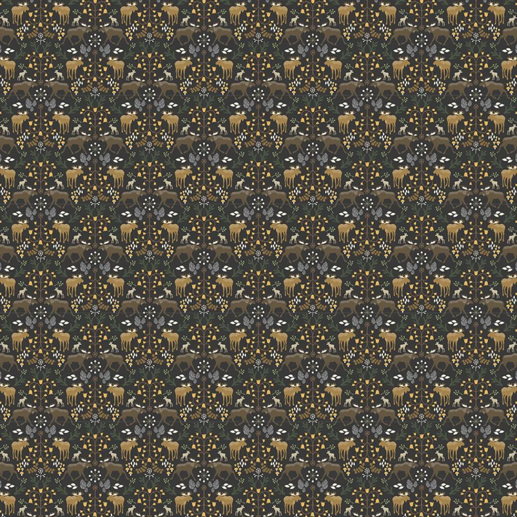 Gardintyger Mönstrade|Arvidssons Textil<Arvidssons textil Skogens Konung svart - tyg